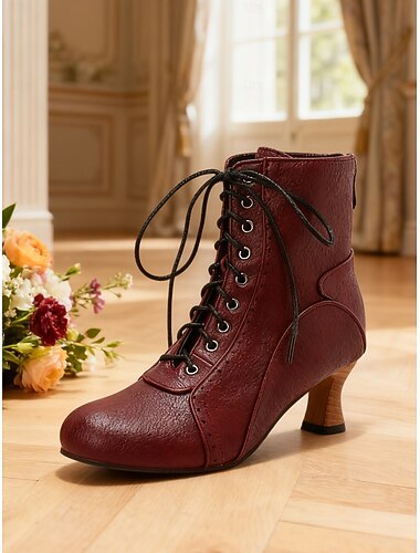  Bottines marron à lacets pour femme, à petit talon – style victorien vintage des années 1920, idéales pour les sorties d'automne, les goûters et les soirées rétro