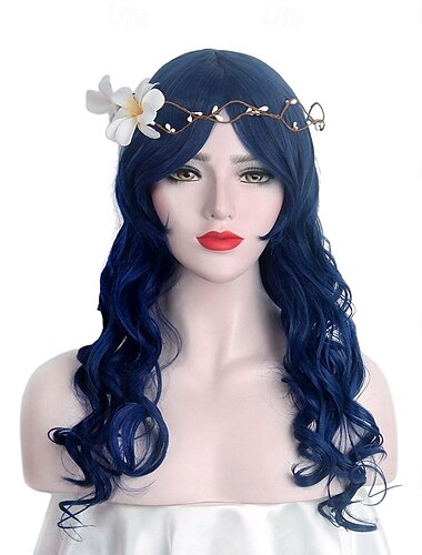  Peruki Cosplay Niebieski Kręcone Włosie synetyczne Długość średnia Peruki Damskie Peruki Na imprezę