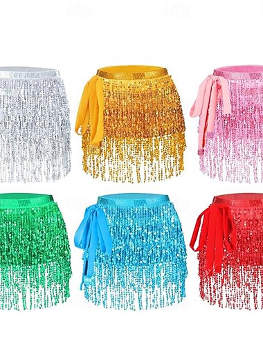  Saia de Dança do Ventre do Samba - Saia com Lantejoulas e Franjas Brilhantes com Lantejoulas e Moedas