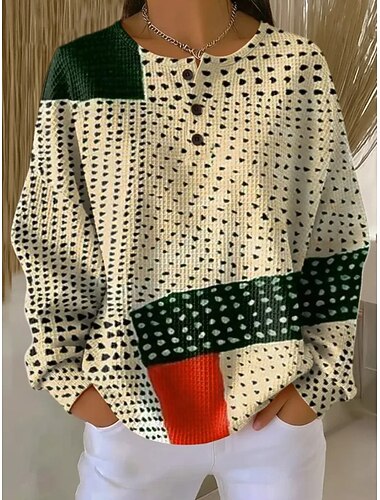  Γυναικεία Φούτερ πουλόβερ Γεωμετρικό Μοντέρνα Κομψό στυλ street Μακρυμάνικο Στρογγυλή Ψηλή Λαιμόκοψη Κανονικά μπλουζάκια Καθημερινή Ένδυση Causal Ανθισμένο Ροζ Πράσινο του τριφυλλιού Χακί