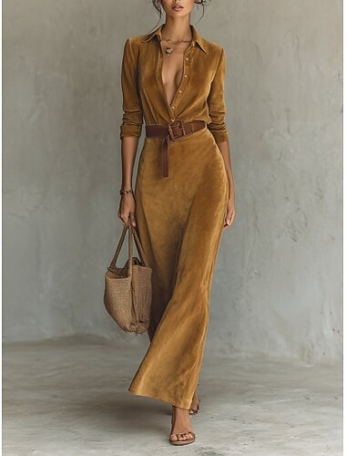  نسائي فستان طويل فستان شكل حرف A العطلة كاجوال مناسب للبس اليومي عادي سهل كم طويل قبعة القميص أسود نبيذ أزرق البحرية بني الربيع الخريف الشتاء