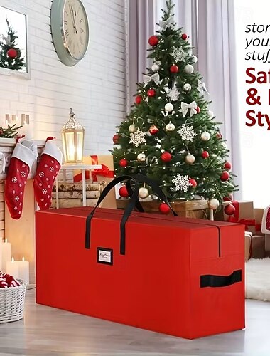  1 extra stor förvaringspåse för julgranar – kan rymma flera granar, tillverkad av slitstark PVC, design med dubbla dragkedjor, robusta handtag, förvaring av granar