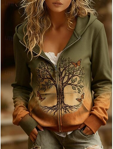  Damen Hoodies mit Reißverschluss Reißverschluss Druck Fronttasche Grafik Geometrisch Abstrakt Warm Vintage Lässig Langarm Mit Kapuze Normale Oberteile Lässig Straße Alltagskleidung Blau Hellgrün