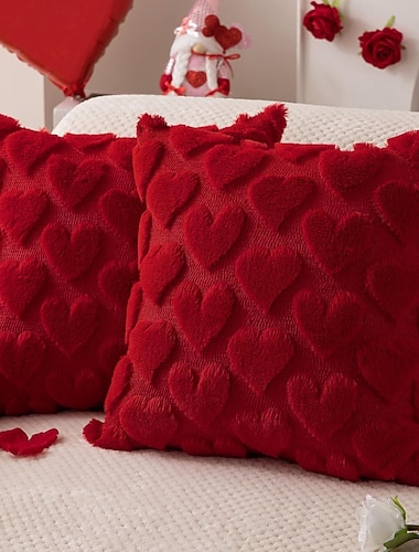  クリスマス、バレンタインデーの豪華なクッションカバー、ハートの刺繍入りジャカードクッションケース、柔らかく心地よい装飾ソファクッションカバー、ロマンチックな休日のホームデコレーション用