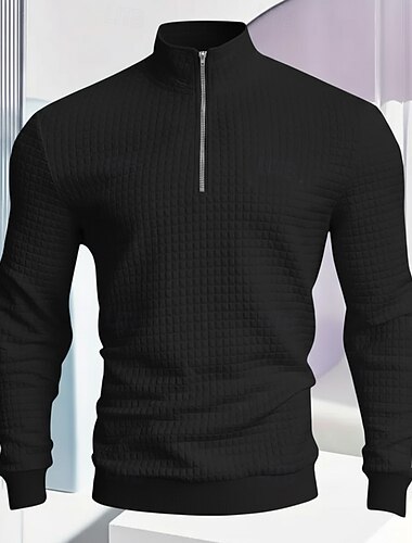  Herre Vaffel poloskjorter Sport & Utendørs Avslappet Opprett krage Langermet Mote Bekvem عادي Ta igjen glidelåsen Vår & Vinter Blå Svart Hvit Gul Rød Grønn Vaffel poloskjorter