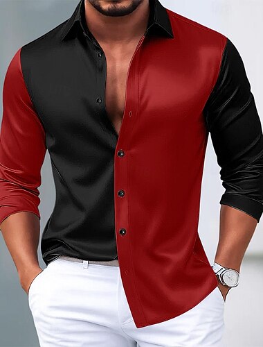  Per uomo Camicia Camicia in raso Camicia elegante Camicia casual Camicia con Bottoni Camicia da Ballo Blocco di colori Feste Casuale Nero Rosso Oro Manica Lunga Bavero Primavera & Autunno Tutte le