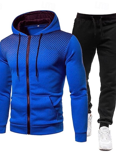  Herre Joggedress Snorer Lomme Polkadotter Jakke og joggebukser Atletisk klesett Vår Mørkegrå Hvit Treningsøkt Jogge Løp Myk Pustende Langermet Sport Sportsklær Mikroelastisk Normal