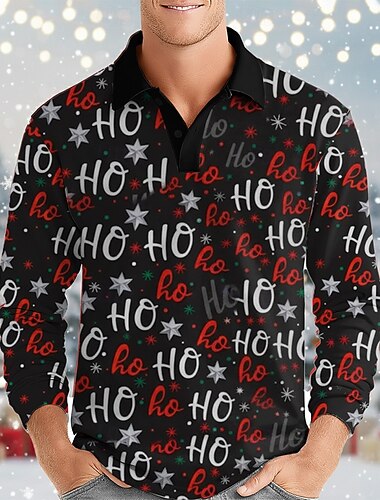  男性用 グラフィック 文字 ポロ 長袖 ポロシャツ ラペル カジュアル アウトドア ストリート アスレイジャー デイリーウェア 3Dプリント ボタン 春 秋 冬 ルビーレッド パープル グリーン