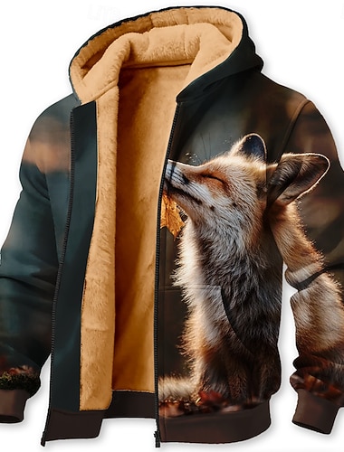  رجالي ذئب طباعة ثلاثية الأبعاد الصوف قبعة Jacket كنزة كلاسيكي عسكري الصيد رقبة عالية مدورة الأماكن المفتوحة تخييم بني براون 2 براون 3 إحزم الخريف الشتاء مصمم S M L XL 2XL 3XL