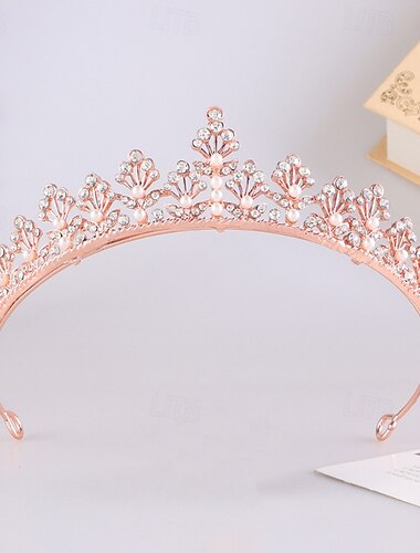  Couronnes Coiffe Alliage Mariage Anniversaire Élégant Mignon Avec Strass Perle Casque Couvre-chef
