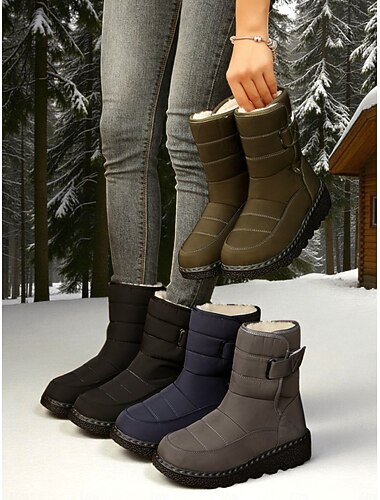  Blå, vatterte, vanntette vinterstøvler for dame med mykt fleecefôr – isolerte og stilige friluftsstøvler for snø, fotturer og vinteraktiviteter