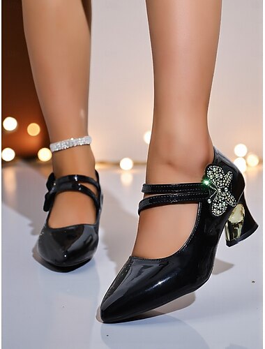  Mary Jane-hakken van lakleer voor dames met vlindermotief en strass - glamoureuze retro feestschoenen voor het nachtleven en speciale evenementen
