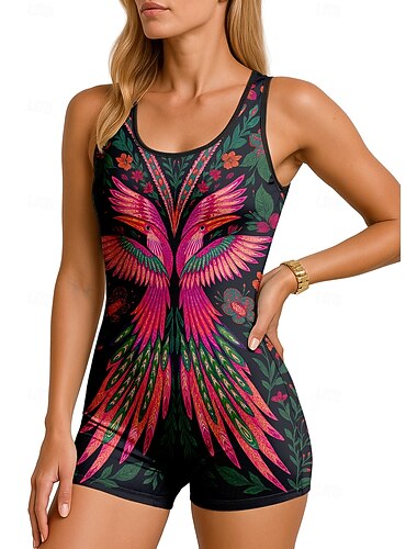  Damen Anti UV Shirt Einteiliger Surfanzug Badeanzug Boho Folk Reißverschluss mit integriertem BH Herausnehmbare Polsterung UV-Sonnenschutz UPF50+ Ultraleicht (UL) Ärmellos Bademode Bodysuit Surfen