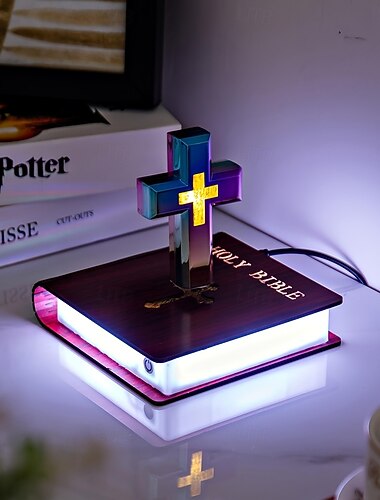  מתנה דתית צלב ריחוף מגנטי rgb שינוי צבע צלב צף קישוט ראש מיטה לחדר שינה אספקת חג הפסחא מתאים לקישוט חדר ומשרד ייחודי לחג המולד ולראש השנה