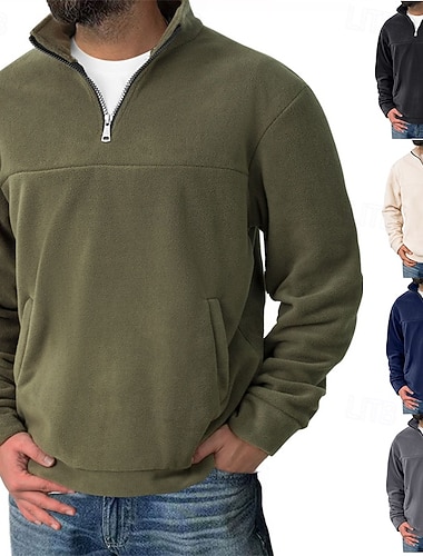  Herren Sweatshirt Fleece-Sweatshirt Pullover Viertelreißverschluss Sweatshirt Schwarz Armeegrün Marineblau Khaki Dunkelgray Halber Reißverschluss Einfach Sport & Outdoor Lässig Täglich Streetwear