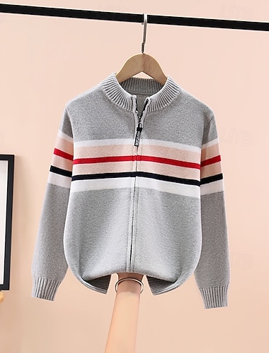  Dzieci Dla chłopców Sweter Naszywka Długi rękaw Zatrzymujący ciepło Na zewnątrz Moda Granatowy Jesień Odzież 4 lata +