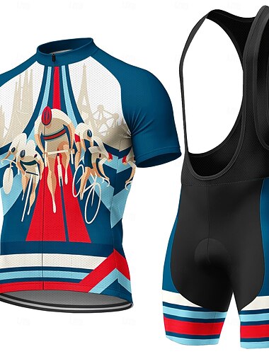  Herren Radtrikot Radtrikot mit Trägershorts Kurzarm Mountainbike MTB Straßenradsport Sommer Frühling Blau Cartoon Geometrisch Fahhrad Sonnenschutz UV-beständig 3D-Polster Radfahren Trainer Spandex