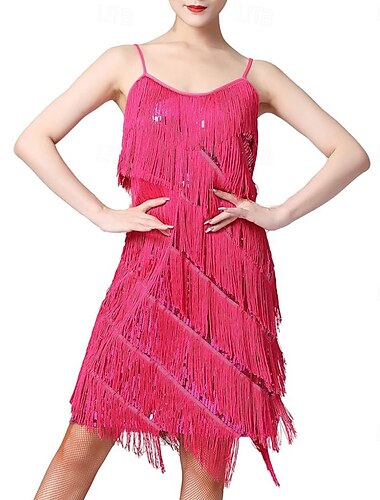  Vestido de Dança Salsa Latina para Mulheres da Samba Dancewear com Lantejoulas e Franja para Dança de Salão para Carnaval Fantasia de Performance