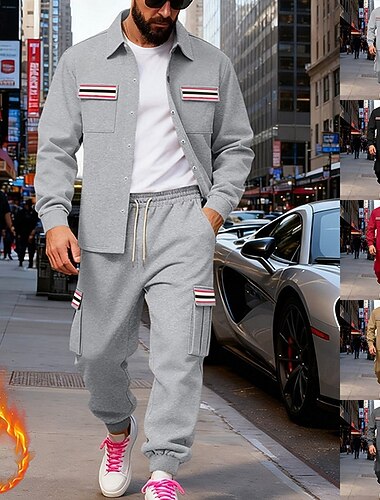  Herren Sweatshirt Trainingsanzug Outfit-Set Jacke Revers Outdoor Täglich Sport Kordelzug Knopf hoch Tasche Gestreift Schwarz Rote Braun Polyester Sportkleidung Mode Streetwear Herbst