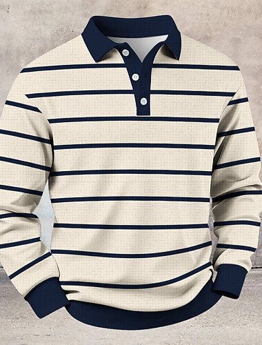  Per uomo Strisce orizzontali Magliette Polo a Nido d'Ape Polo da rugby Manica Lunga Magliette polo Camicie con Colletto Casual Sportivo Abbigliamento quotidiano Bottoni Primavera Autunno Inverno Blu