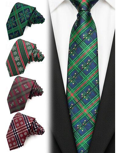  Weihnachtskrawatten für Herren, festliche Weihnachtsmotive, rot-grün kariert, Schneeflocken, ideal als Geschenk, verschiedene Designs für Weihnachtsfeiern und Bürokleidung