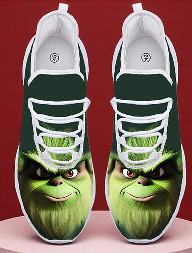  Zapatillas navideñas festivas para hombre con diseño verde y blanco: divertidas zapatillas sin cordones para fiestas y eventos navideños.