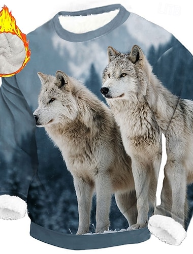  Herren Wolf 3D-Druck Fleece Pullover Täglich Lässig Fantasie Rundhalsausschnitt Heim Party Geschenk Streetwear Blau 1 Blau 2# Braun 3D-Druck Herbst Winter Designer S M L XL XXL XXXL