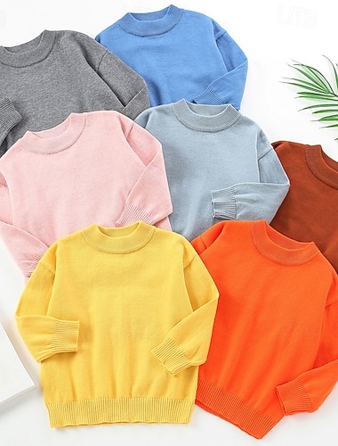  Dzieci Dla obu płci Sweter Jednokolorowe Długi rękaw Zatrzymujący ciepło Na zewnątrz Moda Niebieski Jesień Odzież 4-12 lat