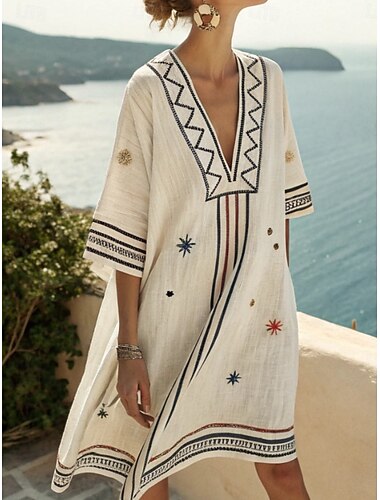  Per donna Mini Abito Abito a Tubino Casual All'aperto Uscire Vestibilità comoda Floreale Geometrico A righe Mezza Manica Scollo a V Blu Bianco Rosso scuro Rosso Estate Primavera