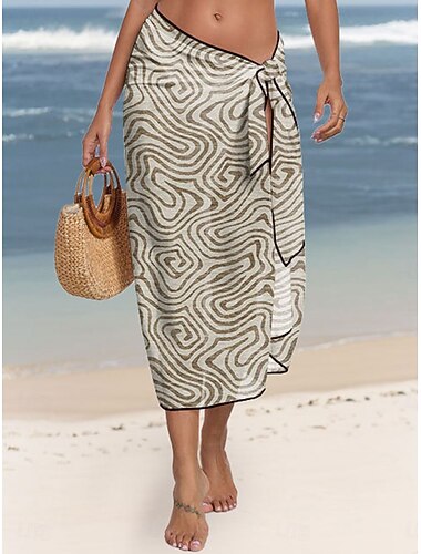  Damen Cover-Up Badeanzug Wickelrock Urlaub Vintage geometrisch ärmellose Badeanzüge