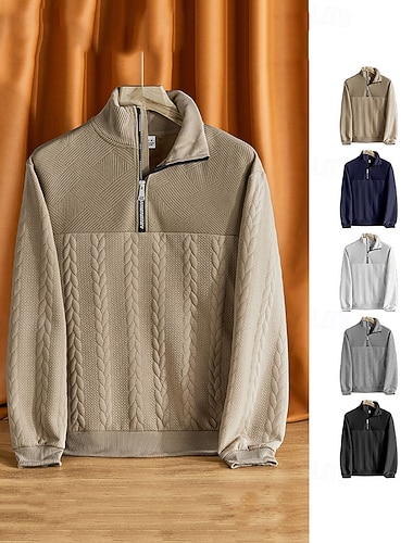  Herren Sweatshirt Pullover Viertelreißverschluss Sweatshirt Schwarz Weiß Marineblau Khaki Grau Halber Reißverschluss Einfach Jacquard Sport & Outdoor Lässig Täglich Streetwear Basic Lässig Herbst