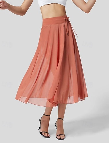  Damen Rock Elegant Mode Midi Mittlere Hüfthöhe Röcke Einfach Kordelzug Fließend Mikroelastisch Straße Täglich Schwarz Marineblau Purpur Orange Sommer Polyester