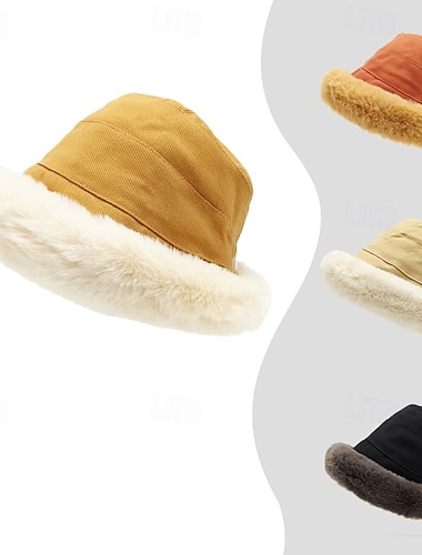  Damen Hut Eimerhut Winddicht Warm Alltagskleidung Wochenende Fleece Einfarbig