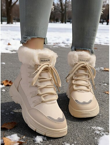  حذاء ثلج نسائي باللون الكاكي مع أطراف من الفرو - عصري ومعزول، مثالي للمغامرات الخارجية في الشتاء والأيام الثلجية والأناقة غير الرسمية