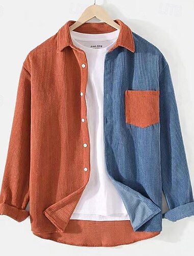  Homme Chemise Chemise Décontractée Chemise en velours côtelé Chemise Boutonnée Bleu Orange manche longue Bloc de Couleur Revers Extérieur Rue Avec Poches Vêtement Tenue Mode Moderne Occasionnel