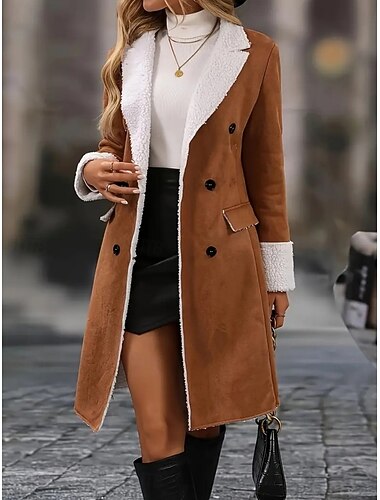  Damen Wintermantel Winterjacke Bequem Atmungsaktiv Tasche Knöpfe Lässig Einfach Urlaub Straße Lässig Alltagskleidung Doppelreihig Lang Umlegekragen Normale Passform Langarm Oberbekleidung Schwarz