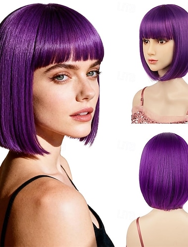  Perruque de carnaval 2026 Blond Noir Bleu Lisse Bob Court Perruque synthétique de festival Mardi Gras Parade Coiffure de costume de cosplay pour Femmes