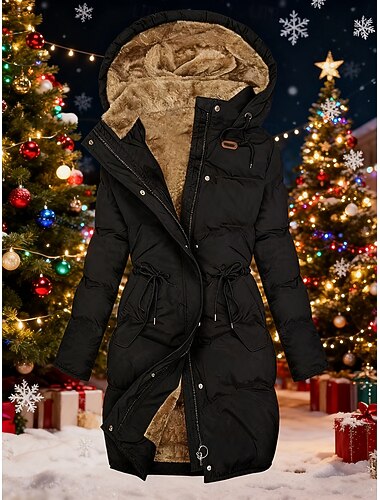  בגדי ריקוד נשים מעיל פרקה שמור על חום הגוף נוח רוכסן כיס יום יומי אחיד חג מולד בָּחוּץ חופשה לבוש יומיומי ארוך עם קפוצ'ון רגיל שרוול ארוך הלבשה עליונה שחור צהוב תלתן סתיו חורף