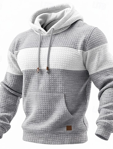  Herren Kapuzensweatshirt Waffle Kapuzensweatshirt Pullover Schwarz Armeegrün Marineblau Khaki Hellgrau Mit Kapuze Einfach Patchwork Farbblock Kängurutasche Lässig Täglich Sport & Outdoor Polyester