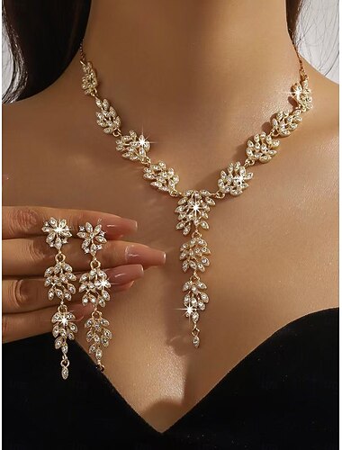  damski komplet naszyjnika i kolczyków z kryształkami w kolorze złotym – elegancka, błyszcząca biżuteria na imprezy i wieczorne okazje