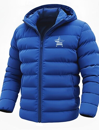  Per uomo Grafico Bandiera degli Stati Uniti Cappotto Invernale Giacca Piumino Giacca imbottita Calore Termico Impermeabile alla pioggia Leggero Casual All'aperto Quotidiano Giacca imbottita