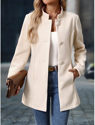  Damen Winterjacke Bequem Atmungsaktiv Tasche Knöpfe Elegant Lässig Einfach Urlaub Straße Lässig Alltagskleidung Einreihig Regulär Stehkragen Normale Passform Langarm Oberbekleidung Schwarz Gelb Rote