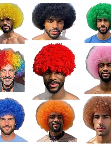  bunte Afro-Perücke für den Karneval &Festival – Lustige Clown-Lockenperücke für Damen und Herren, Disco-Kostümfrisur für Köln, Karneval, Halloween, Party &Sportveranstaltungen