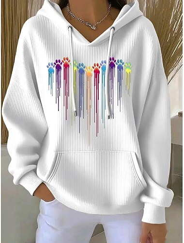 Women's Pullover Hoodie Sweatshirt Heart Graphic Casual Long Sleeve Hooded Regular Tops Dailywear Casual Sports Patchwork Pocket Blue White Pink Fall Winter