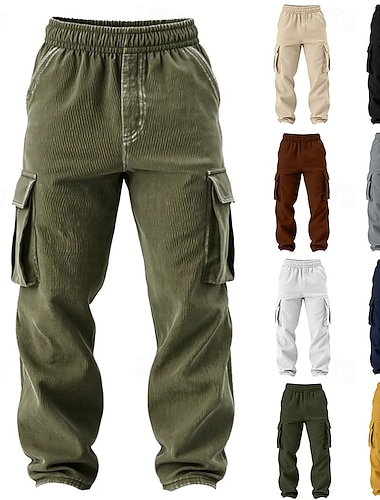  Herren Cargo-Hosen Cargohose Cordhose Arbeitshosen Elastischer Bund Mehrere Taschen Gerader Schnitt Einfach Feuchtigkeitsableitend Atmungsaktiv Volle Länge Sport im Freien Lässig Täglich Urlaub Mode