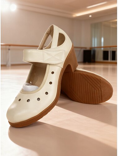  女性用コンフォートメリージェーンパフォーマンスシューズ - ママのステージショーに最適なソフトレザーブロックヒールダンスパンプス &衣装パフォーマンス