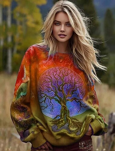  Dame Pullover Grafisk Batikkfarget Abstrakt Elegant Varm Årgang Langermet Crew-hals Vanlige topper Hjem Gate Hverdag Trykt mønster Blå Rød Oransje Grønn Vår Høst Vinter