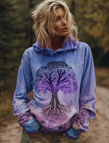  Dame Pullover hættetrøje sweatshirt Grafisk Tribal Punk Årgang Mode Langærmet Hætte Almindelige toppe Hjem Arbejde Gade Lyserød Lilla Grøn Kakifarvet Forår Efterår Vinter