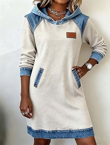  Γυναικεία Μίνι φόρεμα Φόρεμα με κουκούλα Καθημερινό φόρεμα Μοντέρνα ΕΞΩΤΕΡΙΚΟΥ ΧΩΡΟΥ Διακοπές Καθημερινά Κανονικό Σκέτο Μακρυμάνικο Με Κουκούλα Μαύρο Λευκό Κίτρινο Πράσινο του τριφυλλιού