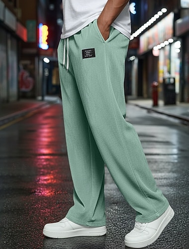  Herren Jogginghose Jogginghose mit weitem Bein Hose Jogginghose mit offenem Saum Kordelzug Elastischer Bund Einfach Atmungsaktiv Knielang Sport im Freien Lässig Täglich Streetwear Retro Vintage Blau